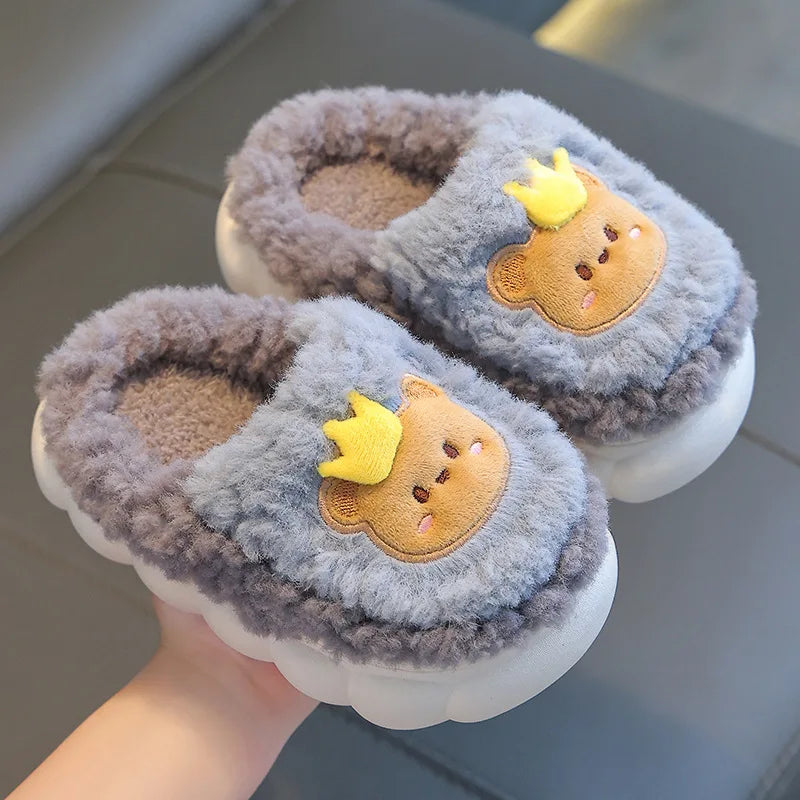 Kids Winter Plush Slippers Warm Non-Slip Cartoon Snow Princess House Shoes for Girls & Boys