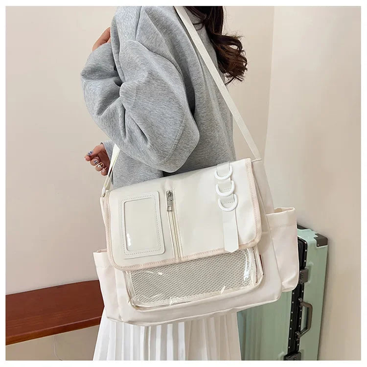 Bolso Bandolera con Lazo Estilo Universitario – Bolso de Hombro de Gran Capacidad para Chicas, Bolso Ita de Moda JK, Bolso de Mano con Acento de Lazo para Libros Escolares, Material Escolar y Uso Diario
