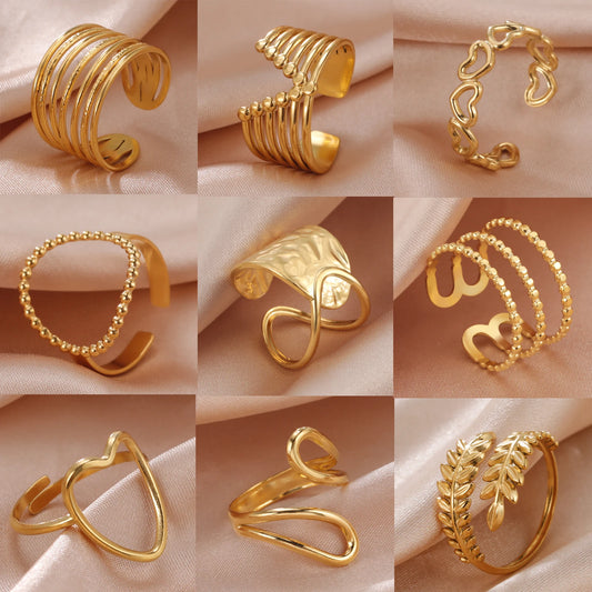 Skyrim Stainless Steel Geometric Heart Ring for Women Adjustable Open Finger Aesthetic Party Jewelry