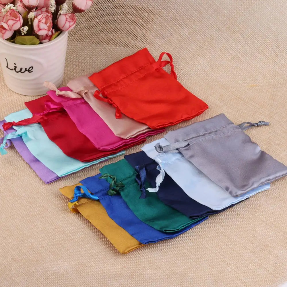 10/25/50PCS Bolsas de Regalo de Seda Satinada con Cordón para Joyas – Bolsitas de Lujo para Bodas, Fiestas, Dulces, Joyas y Empaque de Regalo