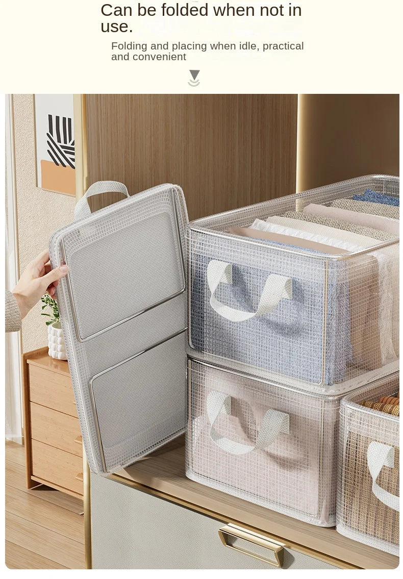Transparent PVC Storage Box – Waterproof Underwear Organizer Basket with Solid Steel Frame for Home, Bedroom & Dormitory Organization