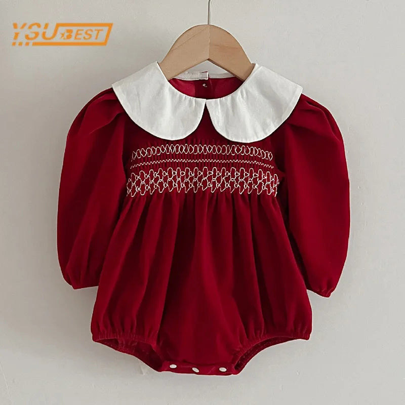 Newborn Baby Girls' Long-Sleeve Romper – Sweet Solid-Color Princess Bodysuit for Infants, Autumn Baby Clothing & Everyday Wear
