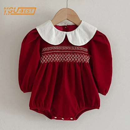 Newborn Baby Girls' Long-Sleeve Romper – Sweet Solid-Color Princess Bodysuit for Infants, Autumn Baby Clothing & Everyday Wear