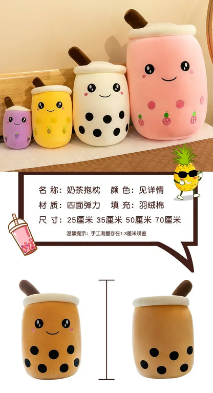 Giant Bubble Tea Plush Pillow – 22–70cm Squishy Milk Tea Boba Stuffed Toy Fruit Drink Bottle Decor Gift