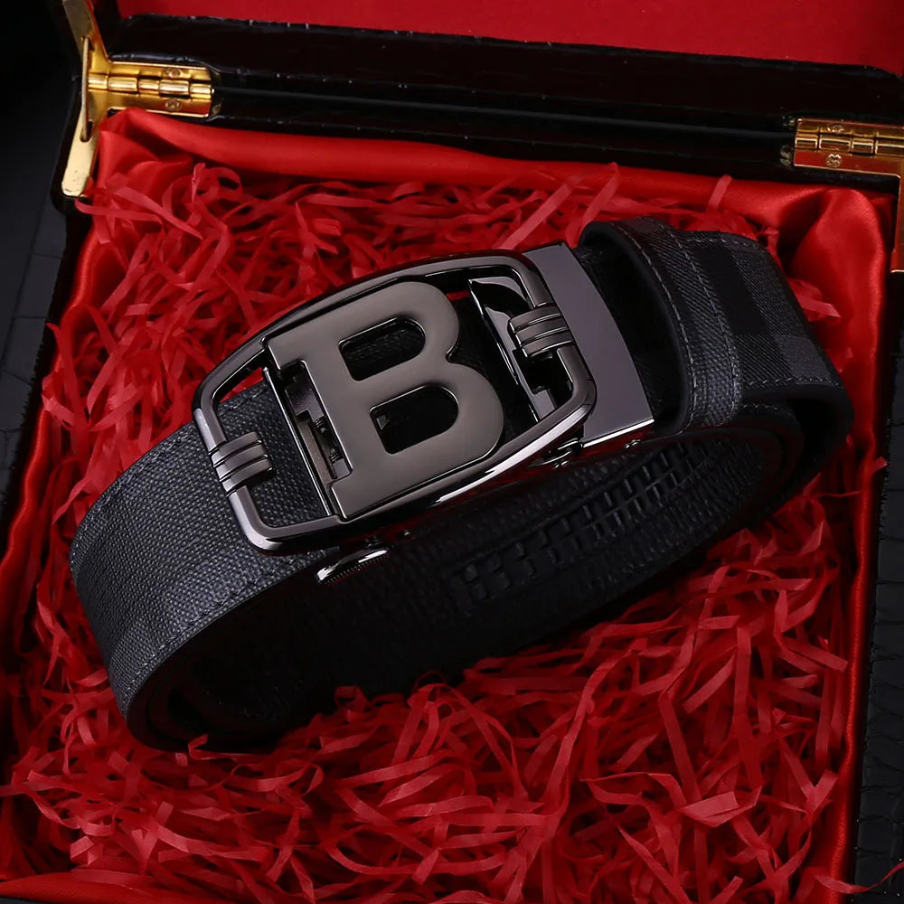 Men's Genuine Leather & Canvas Belt 3.4cm Classic Buckle Casual Jeans Waist Belt