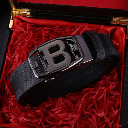 Men's Genuine Leather & Canvas Belt 3.4cm Classic Buckle Casual Jeans Waist Belt