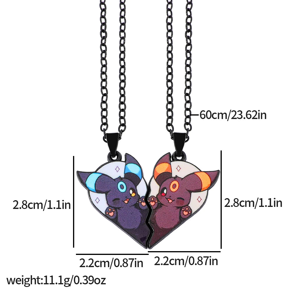 Collar de pareja de corazón roto de Pokémon Eevee – Regalo de joyería romántico de anime para mejores amigos (2 piezas)
