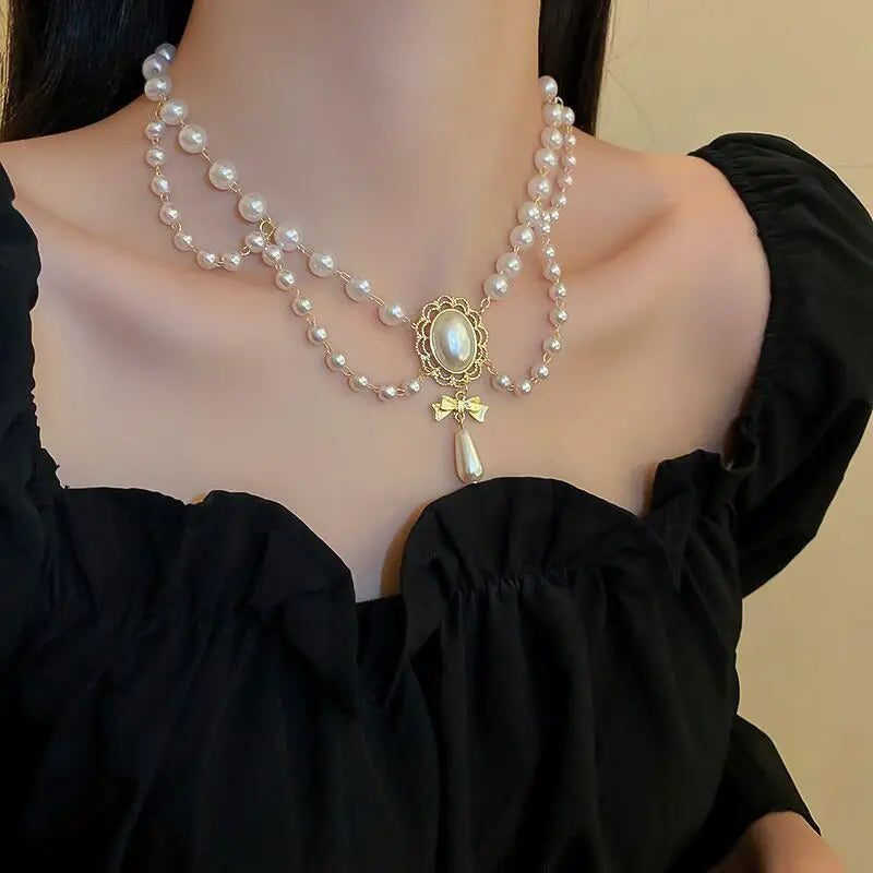 Nuevo collar gargantilla de perlas barrocas para mujer, lujoso, para bodas, fiestas, collar de cuentas de tres capas, torques, regalo de joyería de moda para damas