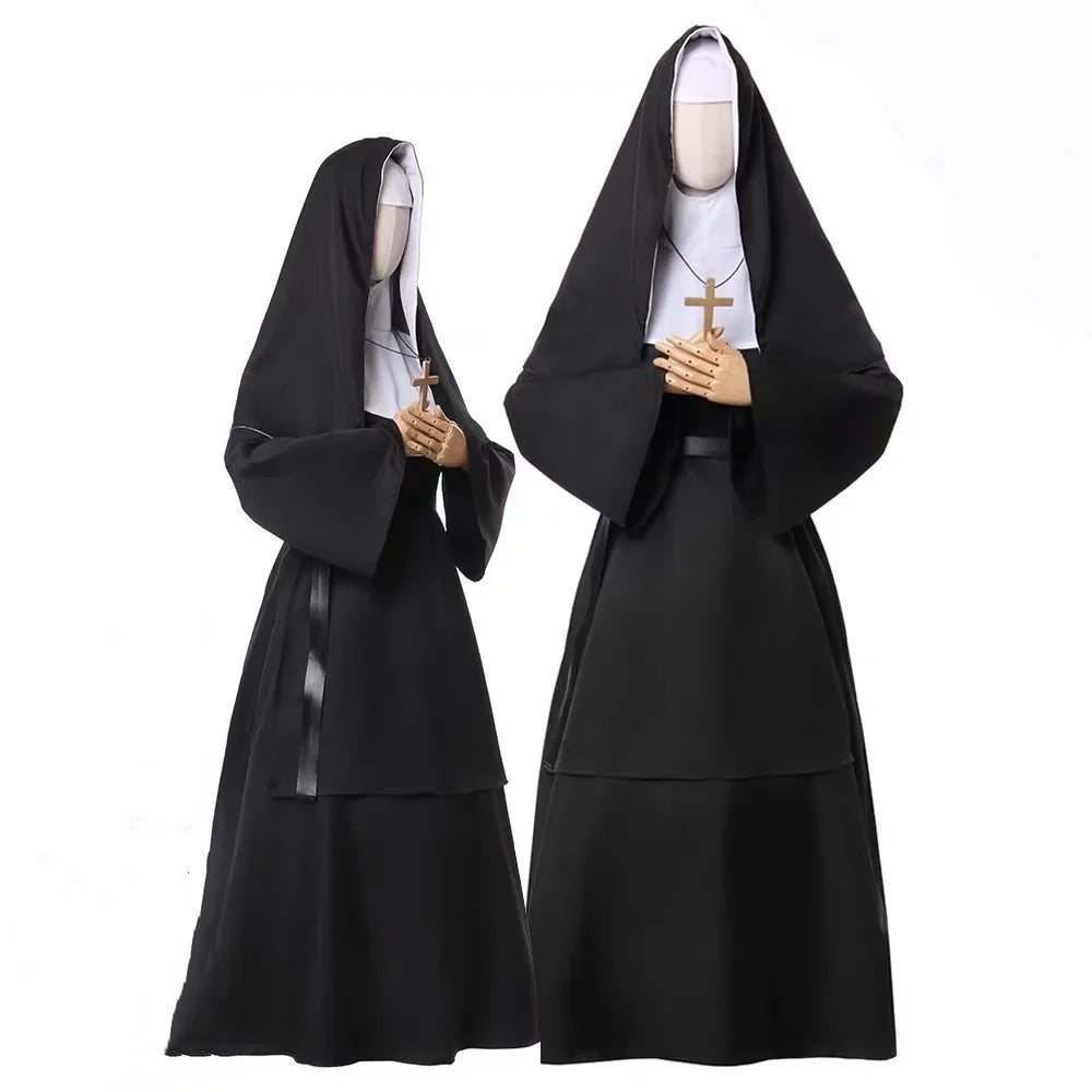 Women’s Medieval Nun Costume – Maria Renaissance Vintage Nun Robe Cosplay Outfit Set for Halloween, Carnival, Party & Stage Performance