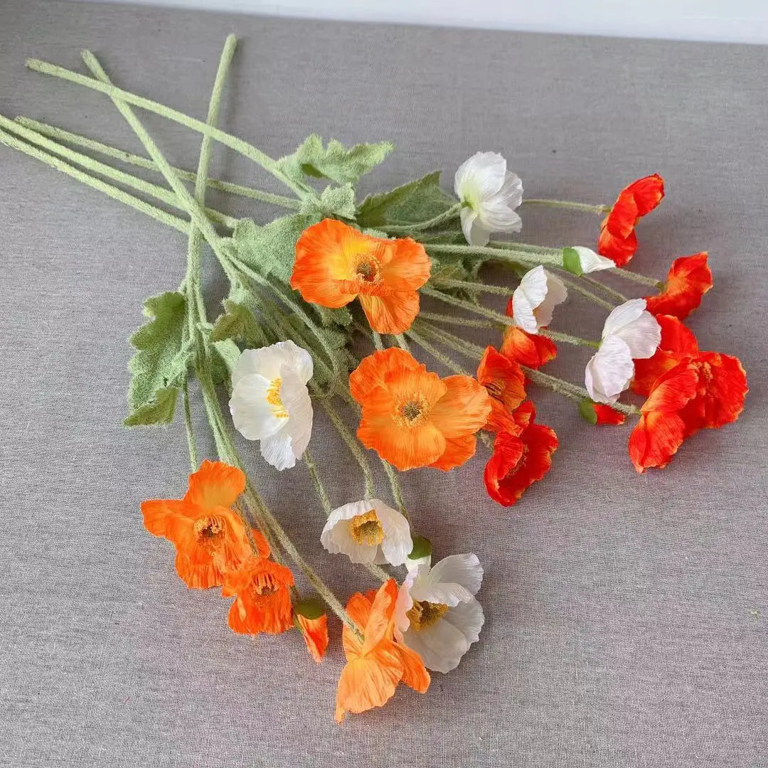 Artificial Poppy Flowers – Realistic Silk Faux Long Stem Flowers for Home Décor, Garden, Wedding Bridal Bouquets, Party Decoration & DIY Floral Arrangements