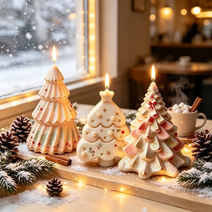 3PCS Christmas Candle Mold Set – Christmas Tree, Candle & Ornament Shapes for DIY Epoxy Plaster Candle Making and Craft Projects
