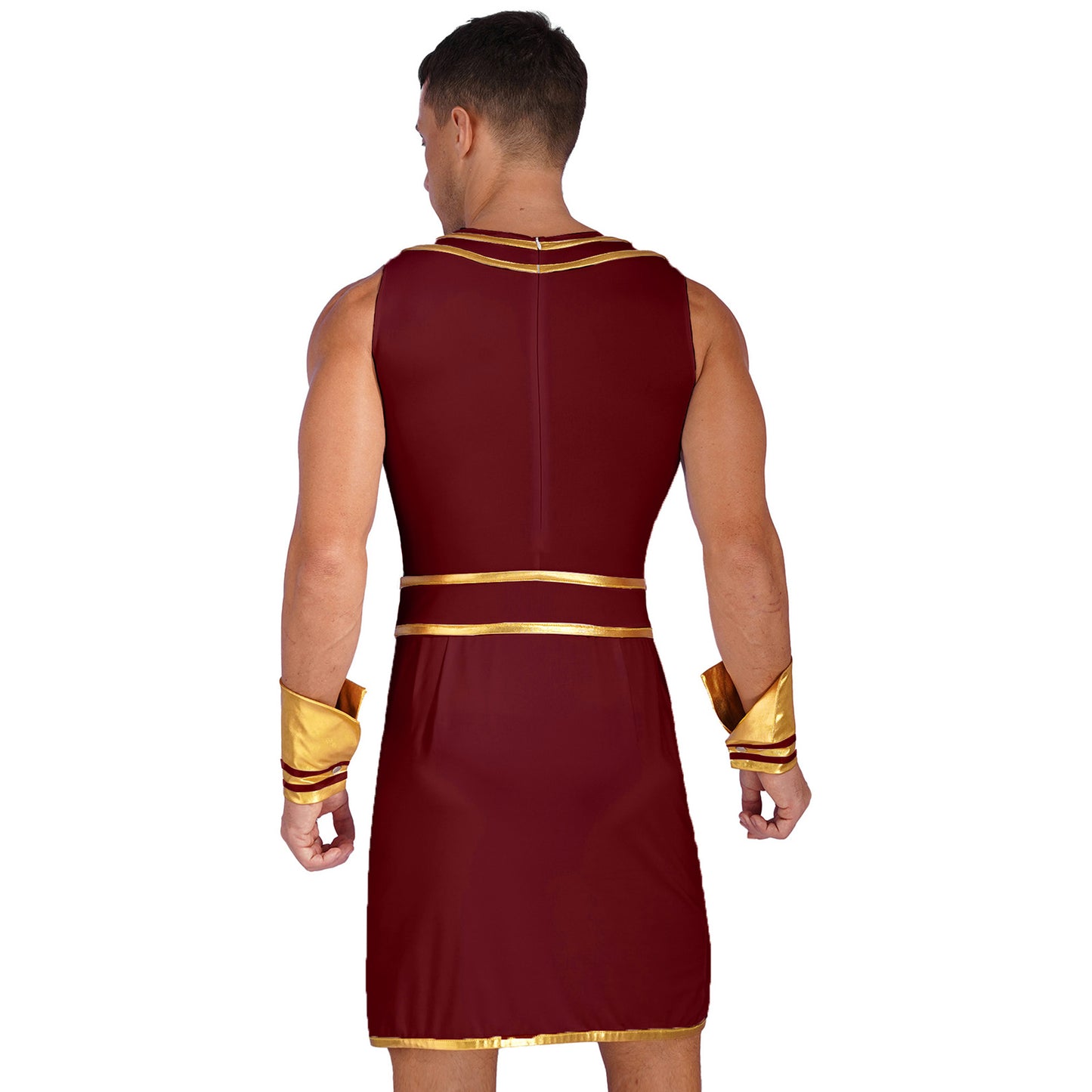 Men’s Ancient Greek & Egyptian Pharaoh Cosplay Costume – Metallic Shiny Toga Robe with Sleeves for Halloween & Roleplay