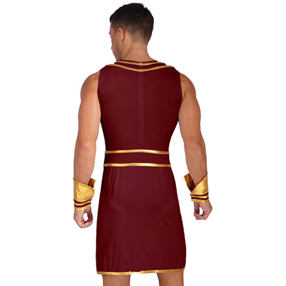 Men’s Ancient Greek & Egyptian Pharaoh Cosplay Costume – Metallic Shiny Toga Robe with Sleeves for Halloween & Roleplay