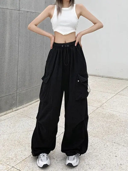 Women's Retro Workwear Pants – Loose Wide-Leg Straight Trousers with Cuffed Hem for Spring, Summer & Autumn