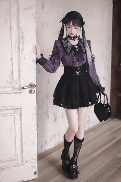 Blusa de mujer de encaje de manga corta estilo lolita japonés 2026, dulce, linda, ajustada, informal, a la moda, para uso diario