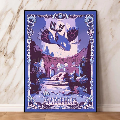 Toile murale rétro Pokémon – Affiche d'anime classique Rayquaza et Lugia Décoration d'intérieur moderne