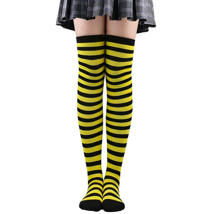 Thigh High Socks Women Over Knee Striped Polka Dot Stockings Black White Pink Lolita Cosplay Harajuku Y2K Kawaii