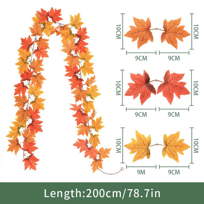 2M Artificial Maple Leaf Garland – Faux Fallen Leaves Autumn Rattan Decor for Thanksgiving, Halloween, Wedding, Christmas & Holiday Festivals