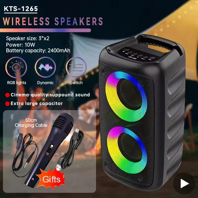 Wireless Bluetooth Karaoke Speaker – Portable Subwoofer Sound Box with Microphone, FM Radio, LED Lights & TWS