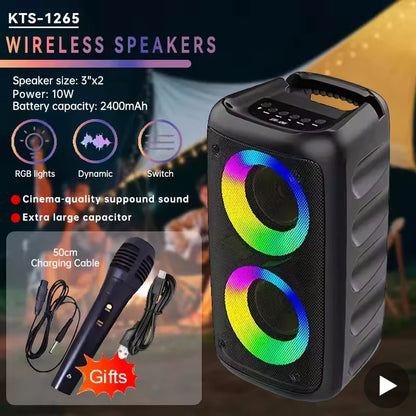 Wireless Bluetooth Karaoke Speaker – Portable Subwoofer Sound Box with Microphone, FM Radio, LED Lights & TWS