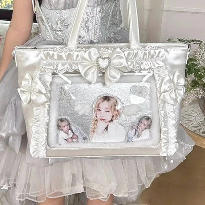 Bolsa Ita Japonesa Y2K para Mujer – Bonito Bolso de Hombro Transparente Lolita, Bolso Cruzado Grande de Exhibición DIY, Cartera de Moda Kawaii para la Escuela, Viajes y Uso Diario