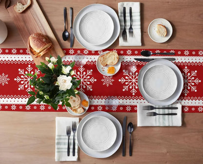 Christmas Red Snowflake Table Runner – Washable Xmas Dresser Scarf for Dining Table, Holiday Party & Home Christmas Decorations