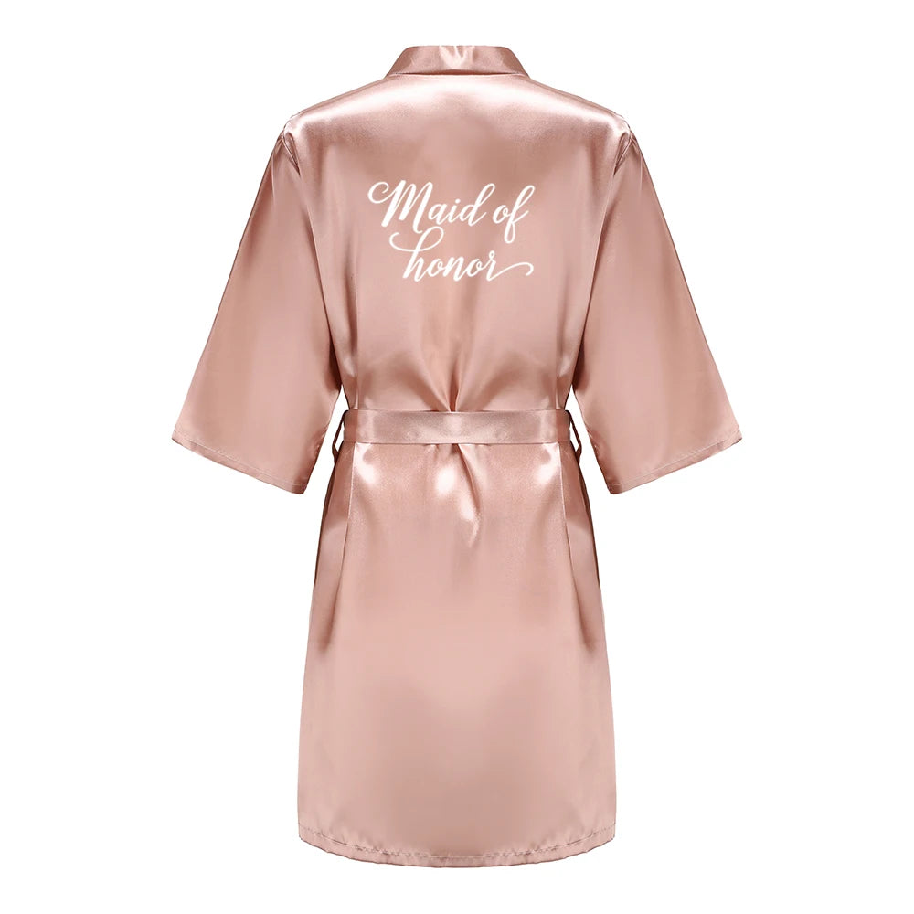Rose Gold Satin Bridesmaid Robe – Team Bride Wedding Bathrobe for Women | Bridal Party Kimono Gown for Maid of Honor & Mother Gift