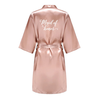Rose Gold Satin Bridesmaid Robe – Team Bride Wedding Bathrobe for Women | Bridal Party Kimono Gown for Maid of Honor & Mother Gift