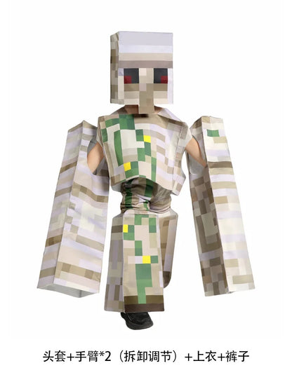 My World MC Game Cosplay Costume – Kids Sound Guard Headgear Jumpsuit Outfit for Boys & Girls Halloween Carnival Performance Dress-Up