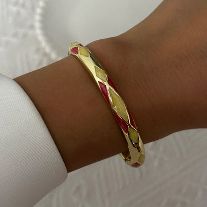 Elegante pulsera de esmalte de flores con circonitas – Pulsera retro chapada en oro con ojo turco floral para mujer | Joyería de moda para fiesta