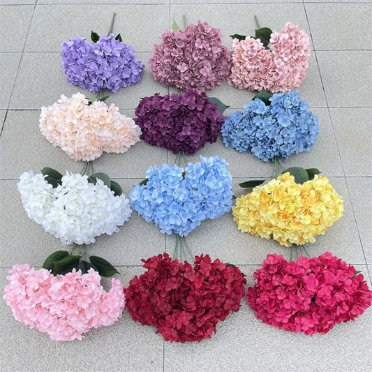 Ramo de hortensias artificiales de 5 cabezas – Flores de seda sintéticas para decoración de bodas, arreglos de fiestas, decoración de salas de estar y accesorios florales para el hogar