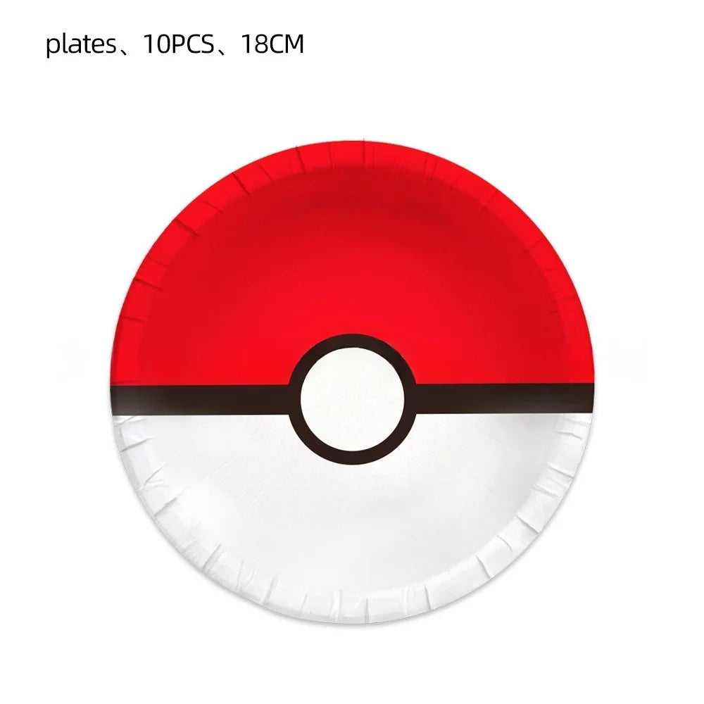 Pokémon Pokéball Birthday Decorations Tableware Set – Paper Plates, Cups & Napkins Party Supplies for Kids, Girls & Boys Birthday Celebration