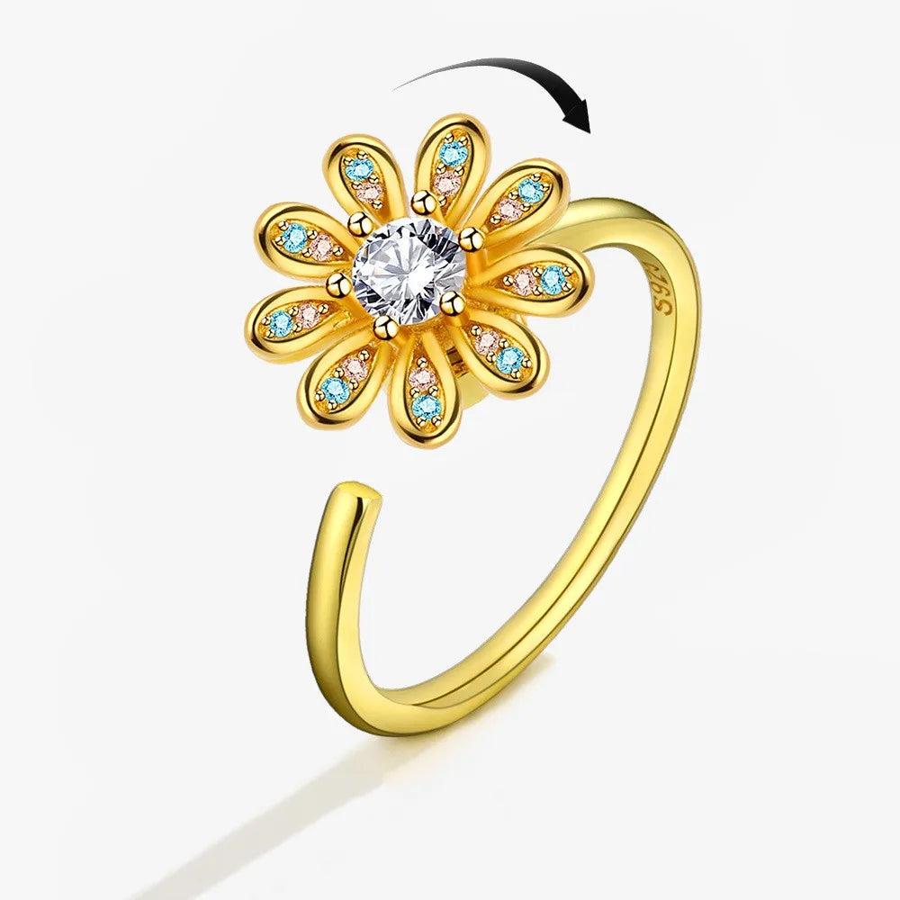 Anillo giratorio antiestrés de mariposa y flor con diamantes de imitación – Anillo giratorio antiansiedad para mujer | Joyería ajustable para aliviar el estrés