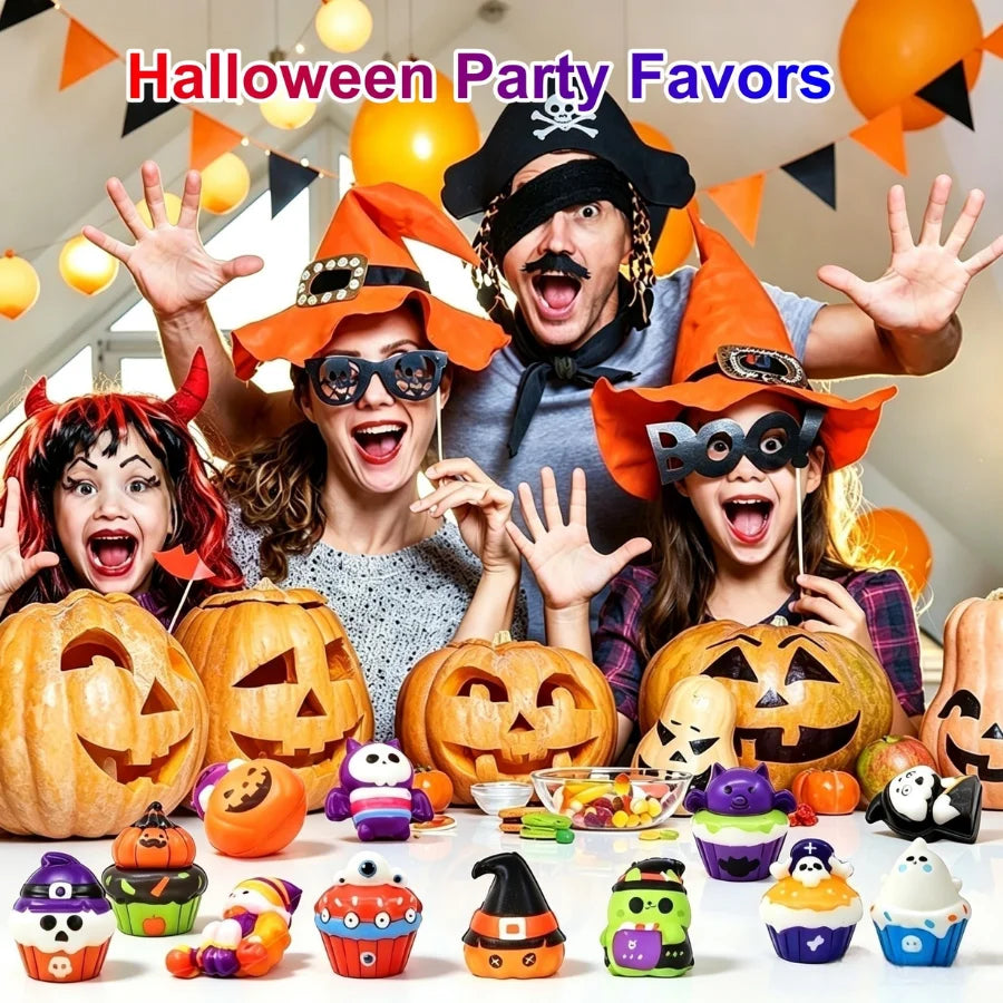 12-96PCS Halloween Squishy Toys Bulk Stress Relief Toys Non Candy Trick or Treat Party Favors Halloween Gifts for Kids