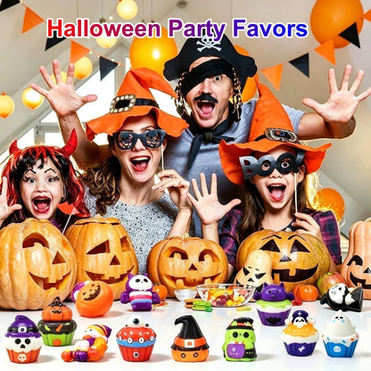12-96PCS Halloween Squishy Toys Bulk Stress Relief Toys Non Candy Trick or Treat Party Favors Halloween Gifts for Kids