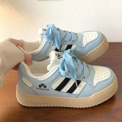 Women's Casual Flat Sneakers – Round Toe Breathable Lace-Up Shoes, Comfortable Shallow-Mouth Design for Spring & Autumn Everyday Wear