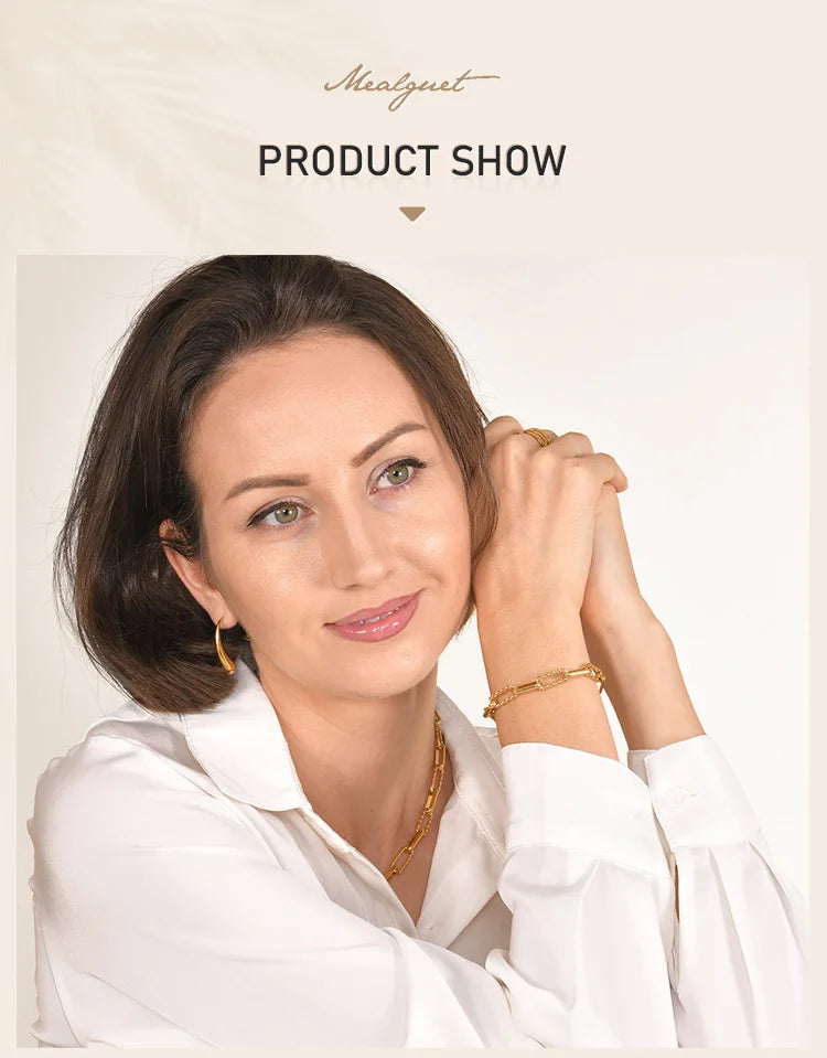 18K Gold Plated Stainless Steel Paperclip Chain Bracelet – Adjustable Twist Link Chunky Stackable Bracelet for Women