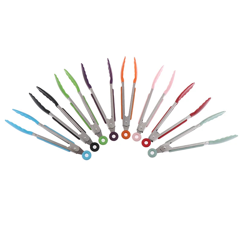 Silicone BBQ Grilling Tongs – Non-Stick Stainless Steel Kitchen Cooking, Salad & Serving Tongs