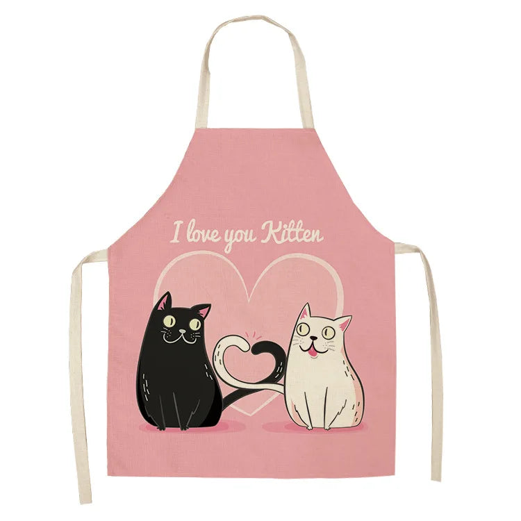 Cute Cartoon Cat Kitchen Apron – Linen Baking & Cooking Apron for Women, Men & Kids, Kitchen Accessories