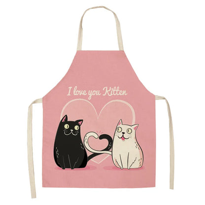 Cute Cartoon Cat Kitchen Apron – Linen Baking & Cooking Apron for Women, Men & Kids, Kitchen Accessories
