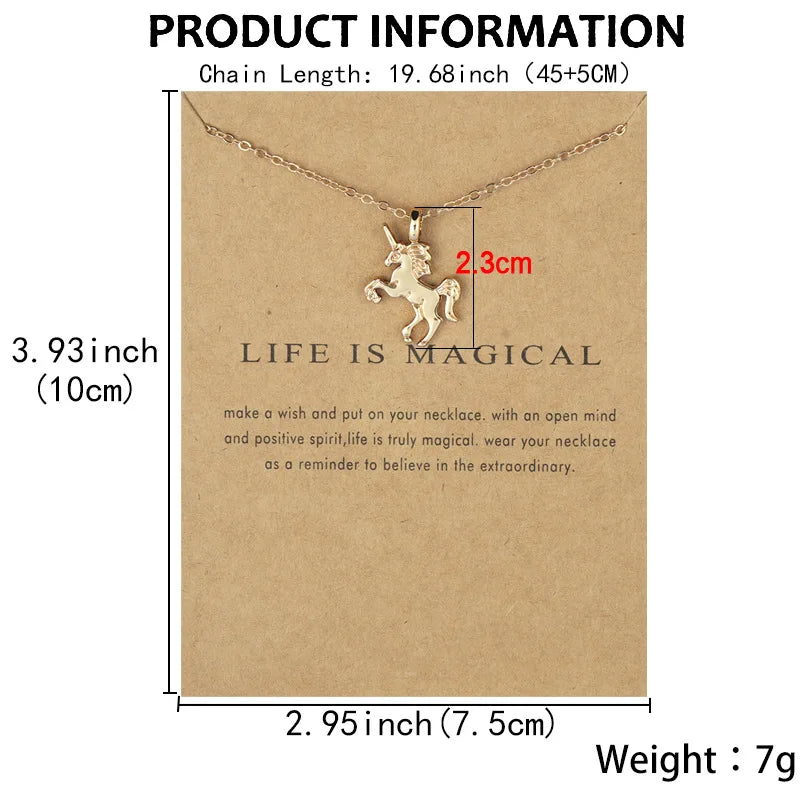 Unicorn Alloy Pendant Necklace – Creative Pony Design with Gift Card, Collarbone Chain for Daily Wear, Gifts & Fantasy-Inspired Fashion Jewelry