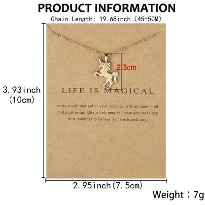 Unicorn Alloy Pendant Necklace – Creative Pony Design with Gift Card, Collarbone Chain for Daily Wear, Gifts & Fantasy-Inspired Fashion Jewelry