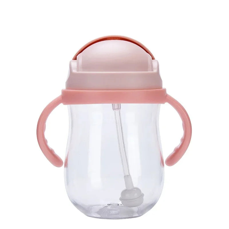 300ML Baby Straw Water Bottle with Handle Portable Toddler Training Cup for Kids