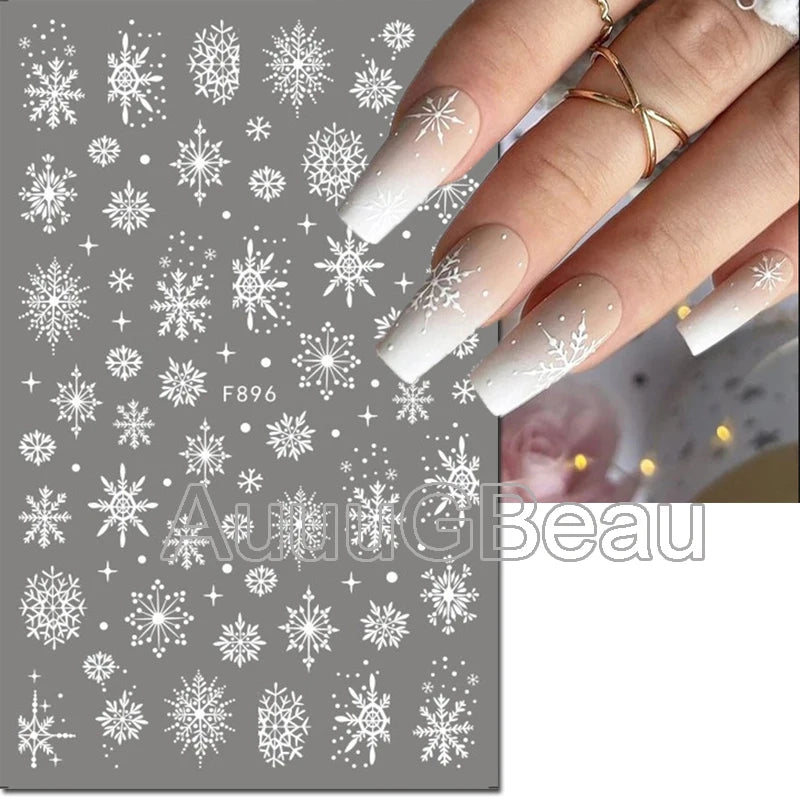 3D Christmas Nail Art Stickers – Snowflake & Winter Tree Nail Decals for Nail Tips Decoration