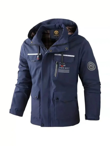 Men’s Casual Hooded Parka Jacket – Solid Color Outdoor Coat, Stylish Autumn & Winter Outerwear