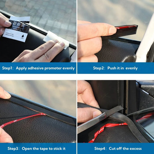 Burlete de goma de 4M en forma de V para ventana de coche – Relleno de huecos para ventanas laterales, reducción de ruido, aislamiento impermeable y a prueba de viento