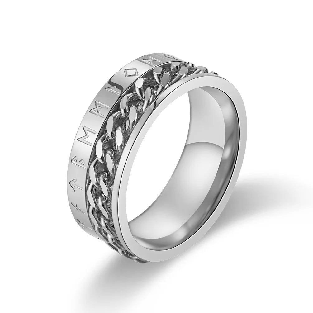 Roman Numeral Spinner Ring – Stainless Steel Chain Rotating Anxiety Fidget Ring for Men | Black Metal Stress Relief Jewelry