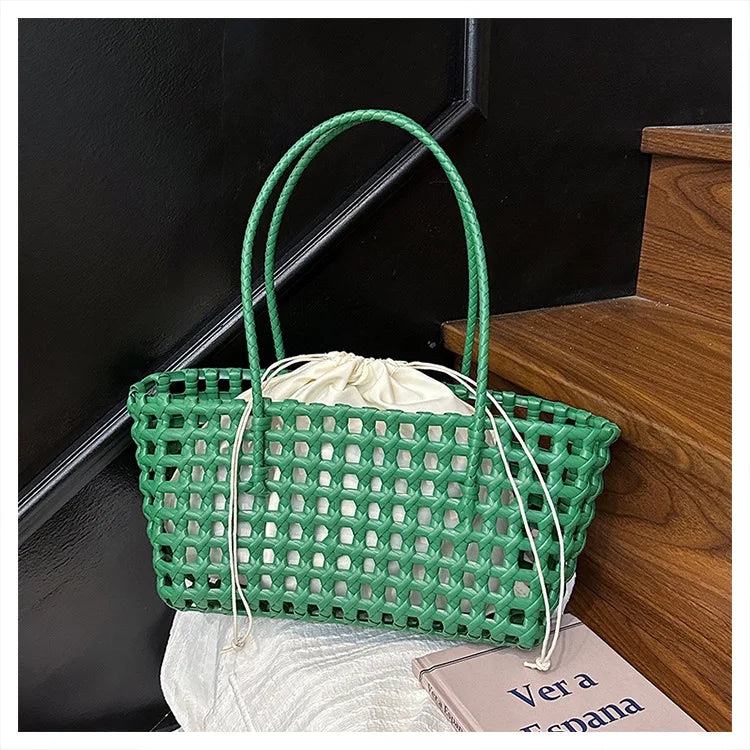Bolso Cesta de Paja Tejido a Mano para Mujer – Bolso de Hombro de Ratán, Bolso de Playa de Verano para Mujer, Cartera de Viaje de Diseño para Compras, Vacaciones y Salidas Casuales