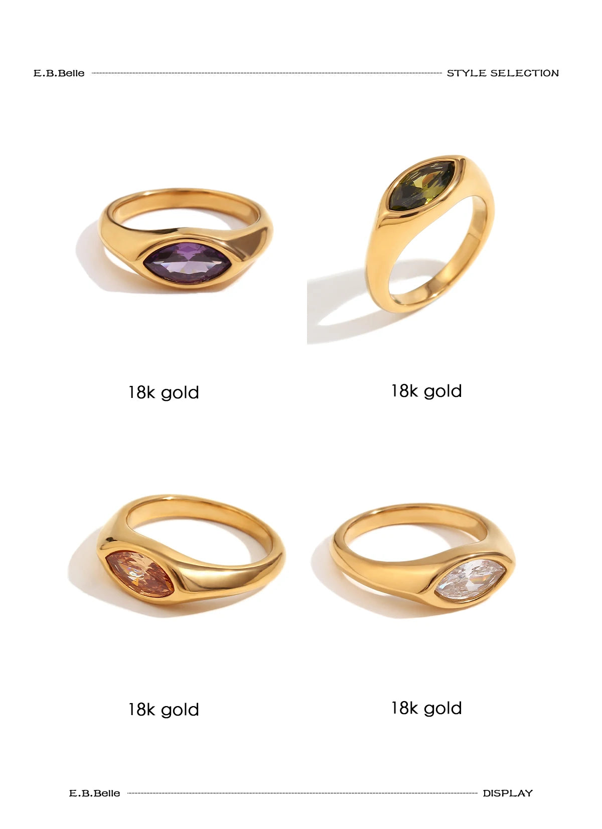 18K Gold Plated Horse Eye Zircon Signet Ring – Hypoallergenic 316L Stainless Steel Colorful Statement Ring for Women