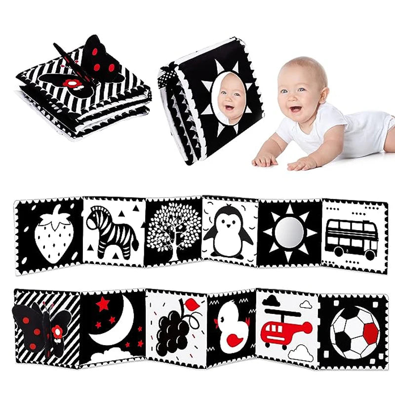 Black & White Sensory Cloth Book for Babies 0–12 Months Montessori Soft Crinkle Toy